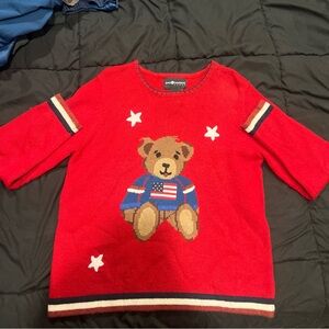 SAG HARBOR SPORT Small Sweater Red White and Blue American Flag Cute Bear Ramie
